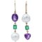 Emeralds & Amethysts with Baroque Pearls & 14 Karat Rose Gold Dangle Earrings, Set of 2 1