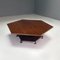 Large Mid-Century Italian Hexagonal Wood Coffee Table with Brass Details, 1950s 4