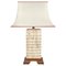 Italian Pagoda Table Lamp in Travertine, Wood and Brass, 1970s, Image 1