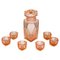 Art Deco Austrian Decanter Set with Shot Glasses in Coral Color Glass, 1920, Set of 7 1