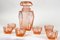 Art Deco Austrian Decanter Set with Shot Glasses in Coral Color Glass, 1920, Set of 7 20