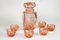 Art Deco Austrian Decanter Set with Shot Glasses in Coral Color Glass, 1920, Set of 7 3