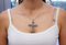 9 Karat Rose Gold and Silver Cross Pendant Necklace 6
