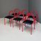 Italian Modern Stackable Red Metal & Black Faux Leather Dining Chairs, 1980s, Set of 6 3