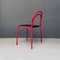 Italienische moderne stapelbare Esszimmerstühle aus rotem Metall & schwarzem Kunstleder, 1980er, 6er Set 6