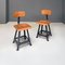 Mid-Century Italian Modern Industrial Iron & Wood Stools, 1960s, Set of 2 2