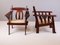 Vintage French Arts & Crafts Style Safari Armchairs in Mahogany, Set of 2, Image 7