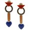 18 Karat Rose Gold Earrings with Diamonds, Coral, Lapis and Sapphires, Set of 2 1