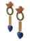 18 Karat Rose Gold Earrings with Diamonds, Coral, Lapis and Sapphires, Set of 2 3