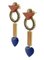 18 Karat Rose Gold Earrings with Diamonds, Coral, Lapis and Sapphires, Set of 2, Image 3