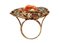 9 Karat Rose Gold and Silver Ring with Diamonds, Engraved Coral, Pearls and Stones, Image 5