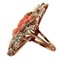 9 Karat Rose Gold and Silver Ring with Diamonds, Engraved Coral, Pearls and Stones, Image 2