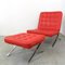 Italian Modern Chair and Footstool in Red, Set of 2 6