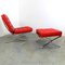 Italian Modern Chair and Footstool in Red, Set of 2 2