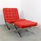 Italian Modern Chair and Footstool in Red, Set of 2 10