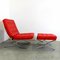 Italian Modern Chair and Footstool in Red, Set of 2 9