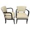 Large Art Deco Armchairs in Black Lacquer & Creme Leather, France, 1930s, Set of 2 1