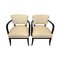 Large Art Deco Armchairs in Black Lacquer & Creme Leather, France, 1930s, Set of 2 3