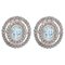 Rose Gold and Silver Stud Earrings with Aquamarine and Diamonds, Set of 2 1