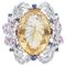 14 Karat Weißgold Ring mit Gelbem Topas, Rubinen, Saphiren und Diamanten 1