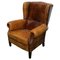 Vintage Dutch Cognac Colored Wingback Leather Club Chair, Image 1