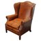 Vintage Dutch Cognac Colored Wingback Leather Club Chair, Image 1