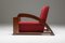 Sofá y butacas franceses Art Déco de terciopelo a rayas en rojo. Juego de 3, Imagen 8