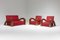 Französisches Art Deco Wohnzimmer Sofa und Sessel aus rotem Samtstoff, 3er Set 3
