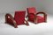 Sofá y butacas franceses Art Déco de terciopelo a rayas en rojo. Juego de 3, Imagen 6