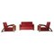 Canapé et Fauteuils Art Déco en Velours Rayé Rouge, France, Set de 3 1