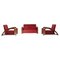Französisches Art Deco Wohnzimmer Sofa und Sessel aus rotem Samtstoff, 3er Set 1