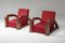 Französisches Art Deco Wohnzimmer Sofa und Sessel aus rotem Samtstoff, 3er Set 5