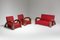 Französisches Art Deco Wohnzimmer Sofa und Sessel aus rotem Samtstoff, 3er Set 4