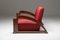 Französisches Art Deco Wohnzimmer Sofa und Sessel aus rotem Samtstoff, 3er Set 16