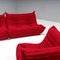 Canapé d'Angle Togo Modulable en Alcantara Rouge par Michel Ducaroy pour Ligne Roset, Set de 3 5