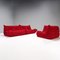 Divano ad angolo Togo modulare rosso di Michel Ducaroy per Ligne Roset, set di 3, Immagine 2