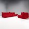 Red Alcantara Togo Modular Corner Sofa by Michel Ducaroy for Ligne Roset, Set of 3 2