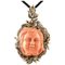 Rose Gold and Silver Pendant with Diamonds, Rubies and Engraved Coral 1