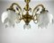 Vintage Frosted Glass and Gilt Brass Chandelier, Image 4
