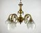 Vintage Frosted Glass and Gilt Brass Chandelier 2