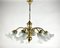 Large Vintage Flower-Shaped Gilt Brass and Frosted Glass Chandelier 1