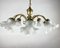Large Vintage Flower-Shaped Gilt Brass and Frosted Glass Chandelier 3