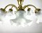 Large Vintage Flower-Shaped Gilt Brass and Frosted Glass Chandelier 2