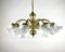 Large Vintage Flower-Shaped Gilt Brass and Frosted Glass Chandelier 4