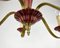 Lámpara de araña de latón dorado y cerámica burdeos, Imagen 5