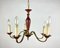 Gilded Brass and Burgundy Ceramics Chandelier, Image 1