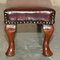 Antique Hand Dyed Bordeaux Leather Tufted Footstool, Image 11