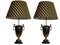 Empire Gilt Bronze and Lacquered Metal Table Lamps with Silk Shades, Set of 2 1