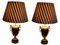 Empire Gilt Bronze and Lacquered Metal Table Lamps with Silk Shades, Set of 2 2