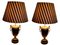 Empire Gilt Bronze and Lacquered Metal Table Lamps with Silk Shades, Set of 2, Image 2